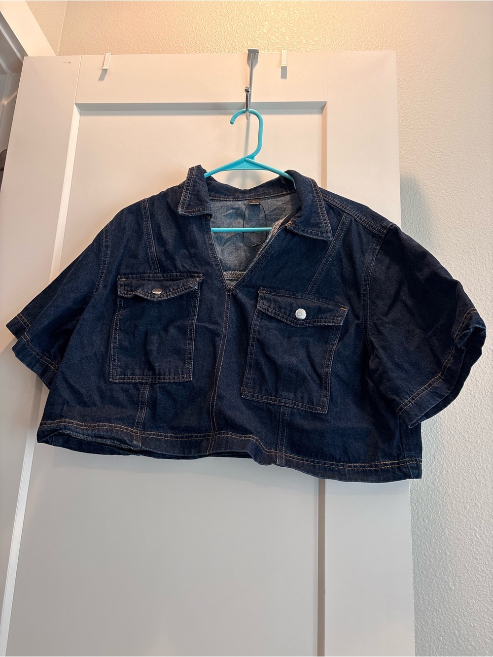 Dark Blue Denim Crop Skort Set Top